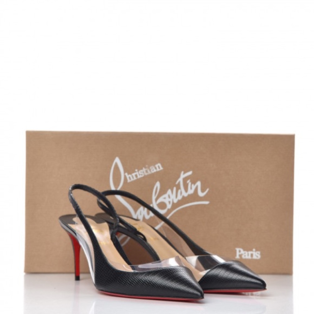 NIB Christian Louboutin  Black Calf Zarli PVC Optisexy 70 Pumps 38.5